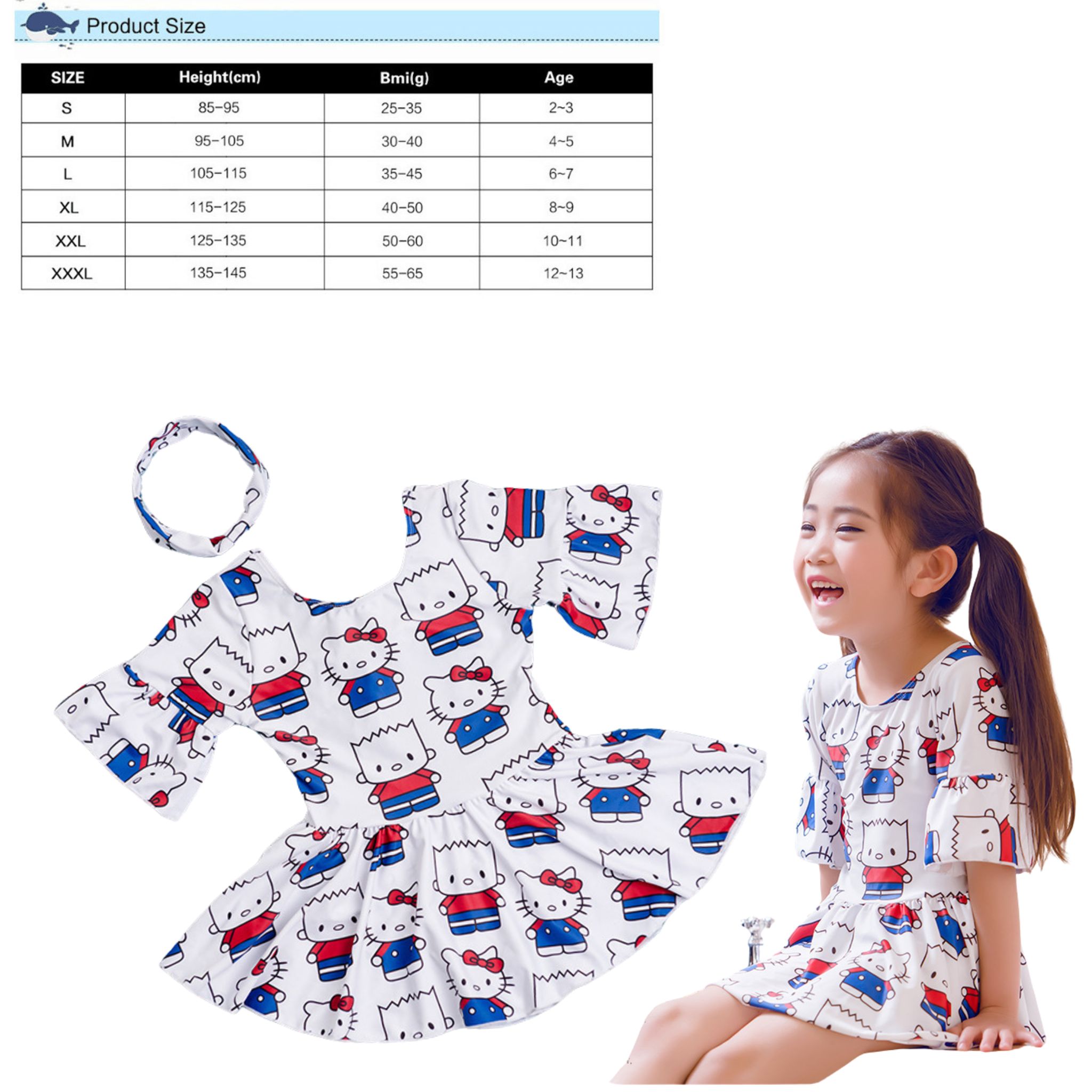 พร้อมส่ง ชุดว่ายน้ำ เซ็ตเจ้าหญิงสโนไวท์/คิตตี้ สีเหลือง-น้ำเงิน