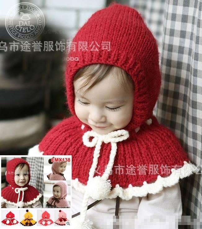 หมวกไหมพรม แบบมีระบายไหล่ สีกรม