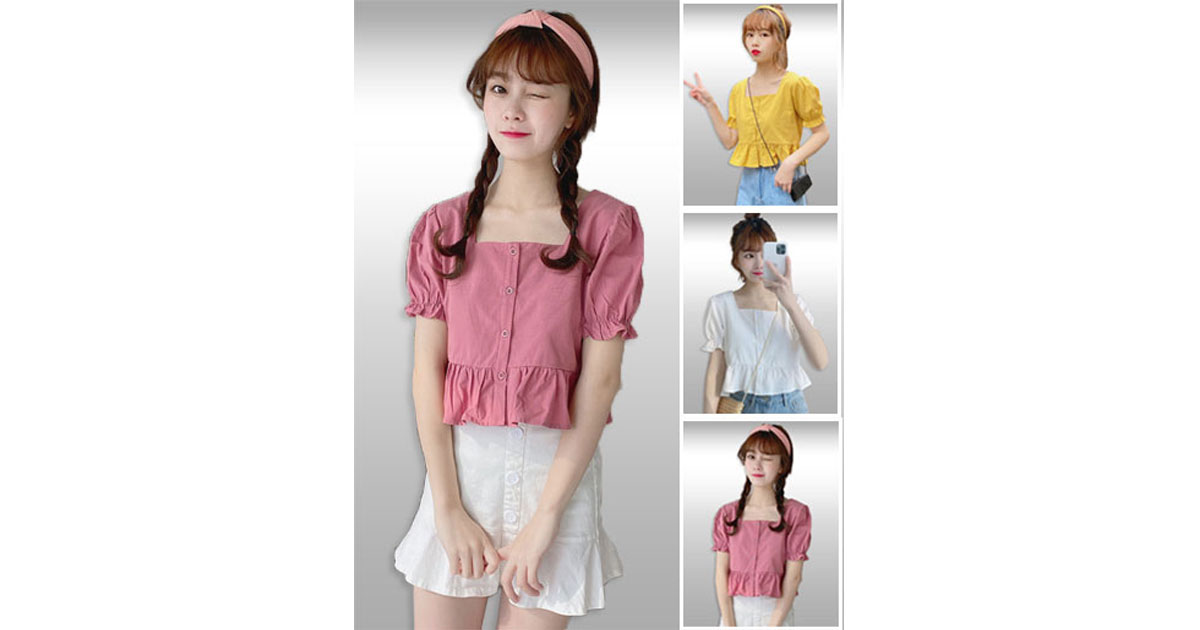 เสื้อครอปแฟชั่นแขนตุ๊กตาสวยหวาน มี3สี รหัส2312