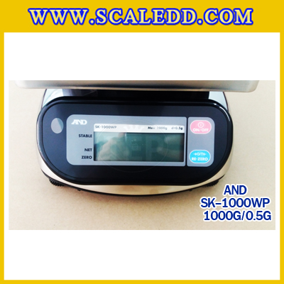 เครื่องชั่งน้ำหนักดิจิตอล1000กรัม เครื่องชั่งกันน้ำ1000g เครื่องชั่งดิจิตอล1000กรัม ตาชั่งกันน้ำ1000กรัม พิกัดน้ำหนัก 1000g ความละเอียด 0.5g ยี่ห้อ AND รุ่น SK-WP (เครื่องชั่งผ่านตรวจรับรองจากสำนักชั่งตวงวัด)
