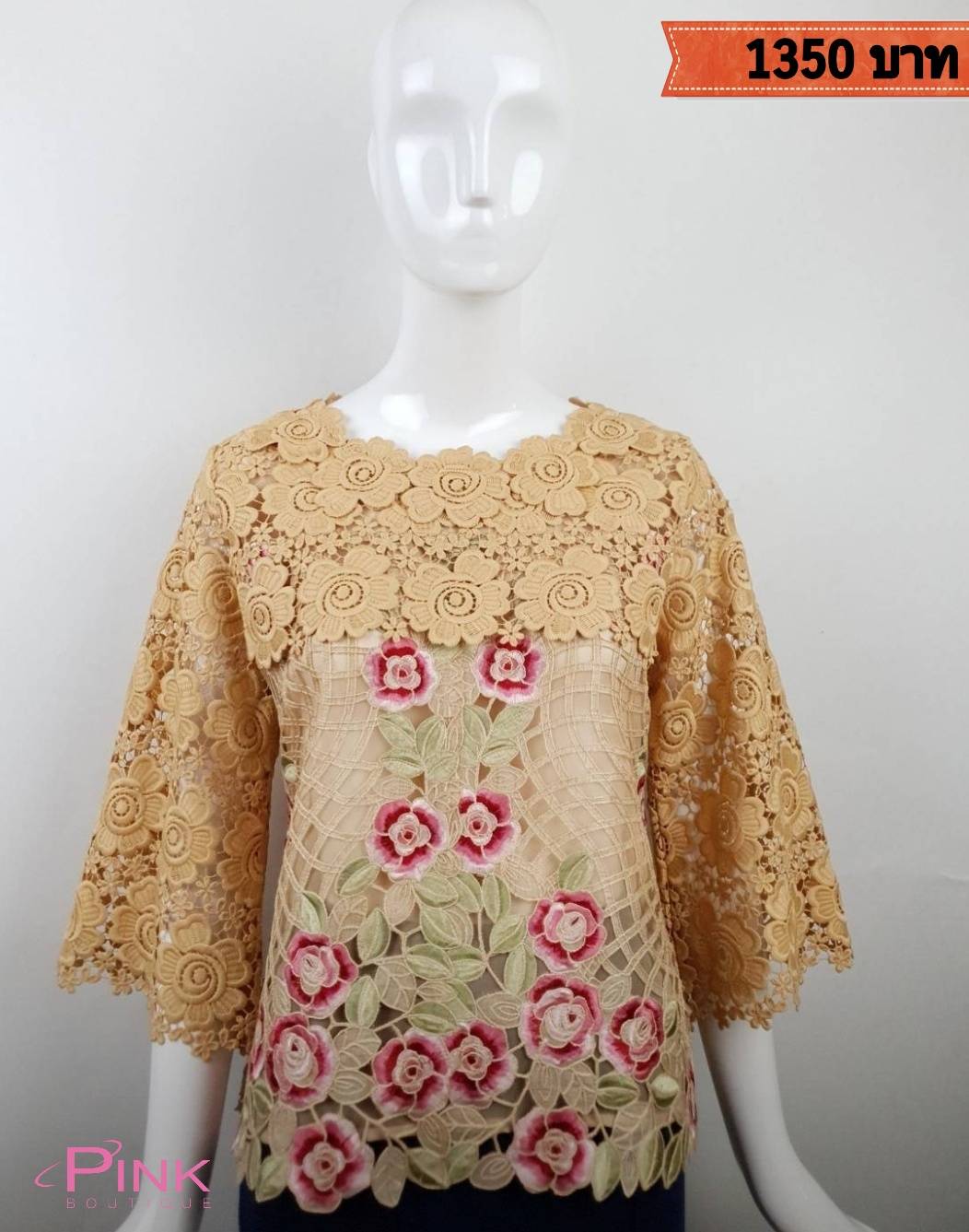 ขายดีที่สุด เสื้อลูกไม้ปักลายเเขนลูกไม้ แบรนด์พิ้งบูติค
