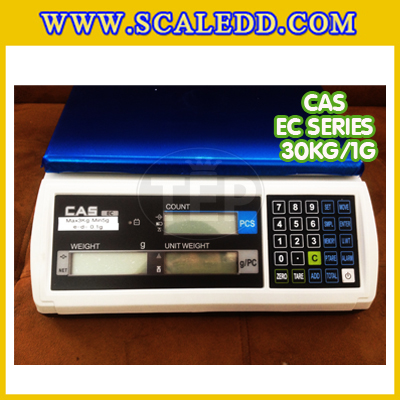 เครื่องชั่งนับจำนวนตั้งโต๊ะ30kg เครื่องชั่งน้ำหนัก30kg เครื่องชั่ง30kg กิโล ตาชั่งนับชิ้นงาน30kg เครื่องชั่งดิจิตอล30kg. ความละเอียด1g ยี่ห้อ CAS รุ่น EC (เครื่องชั่งผ่านตรวจรับรอง)