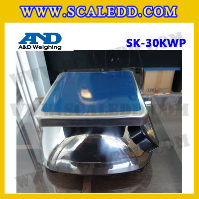 เครื่องชั่งน้ำหนักดิจิตอล30kg เครื่องชั่งกันน้ำ30kg เครื่องชั่งดิจิตอล30kg ตาชั่งกันน้ำ30กิโลกรัม พิกัดน้ำหนัก 30kg ความละเอียด 20g ยี่ห้อ AND รุ่น SK-WP (เครื่องชั่งผ่านตรวจรับรองจากสำนักชั่งตวงวัด)