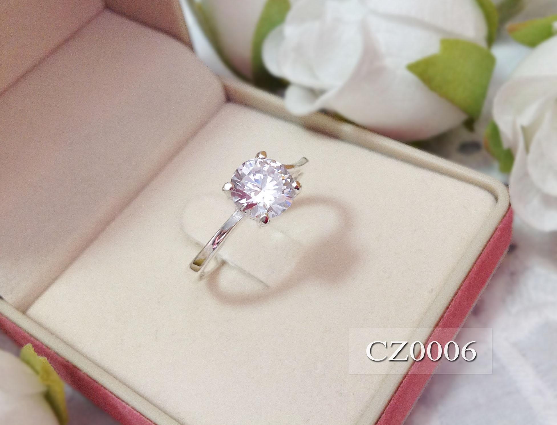 แหวนเงินแท้92.5% เพชรเม็ดเดี่ยวหัวชู (เรือนเงินแท้) (เพชรขนาด 6 mm.)