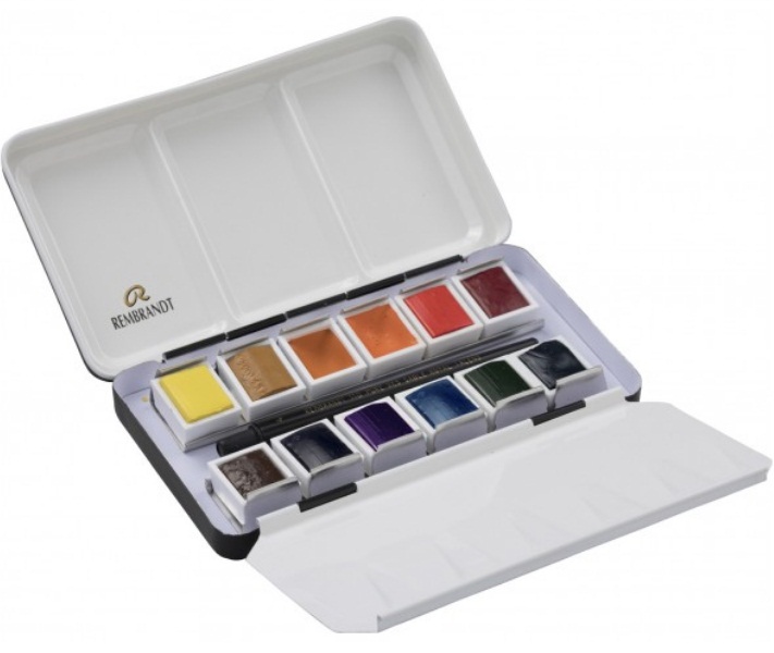 ชุดสีน้ำกล่องโลหะ Rembrandt 12สี พร้อมพู่กัน (Landscape)
