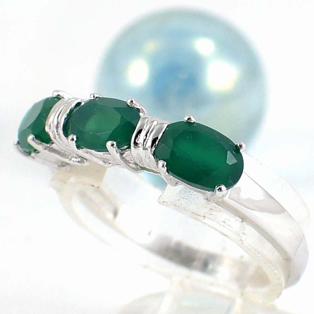 แหวนเงินแท้ราคาถูกชุบทองคำขาว พลอยแท้กรีนอะเกท 1.26 กะรัต งานประณีตสวยงาม สั่งผลิตค่ะ