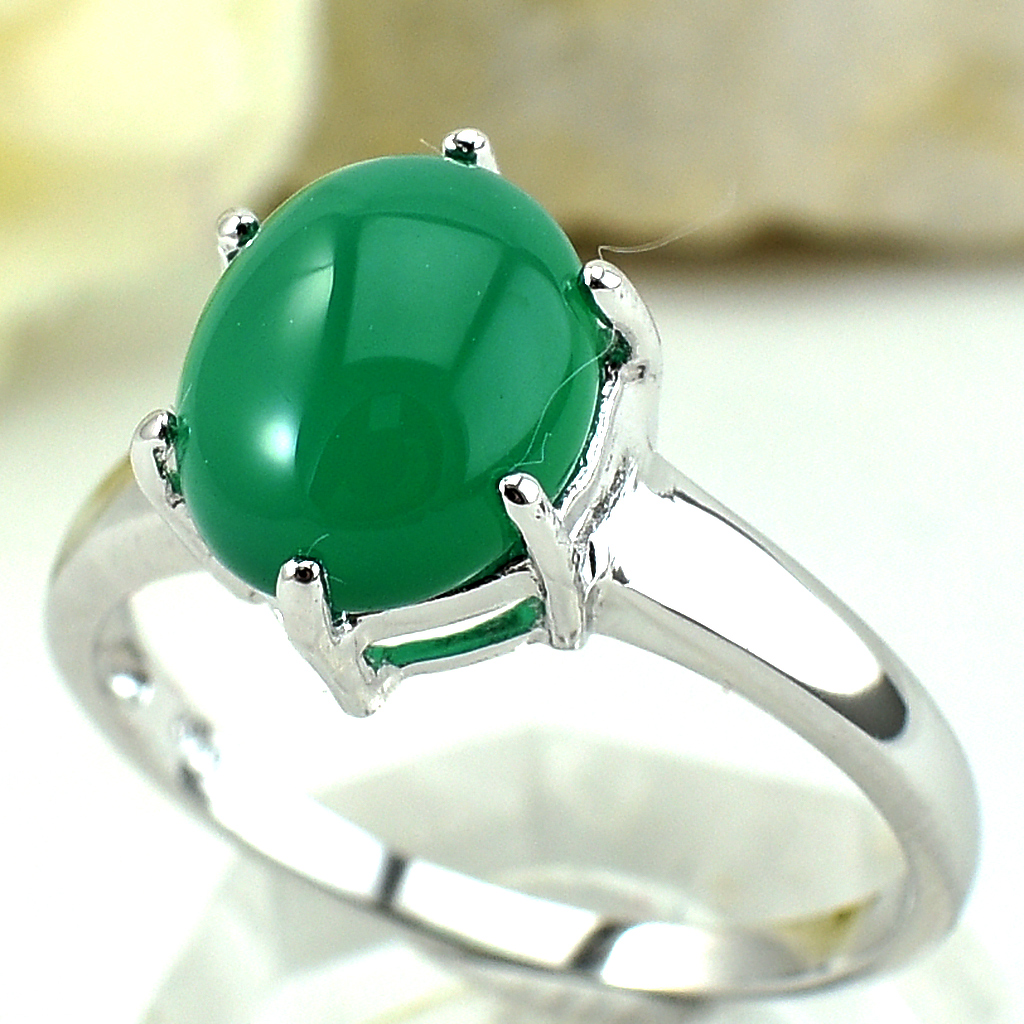 แหวนเงินแท้ราคาถูกชุบทองคำขาว พลอยแท้กรีนอะเกท 3.55 กะรัต งานประณีตสวยงาม สั่งผลิตค่ะ