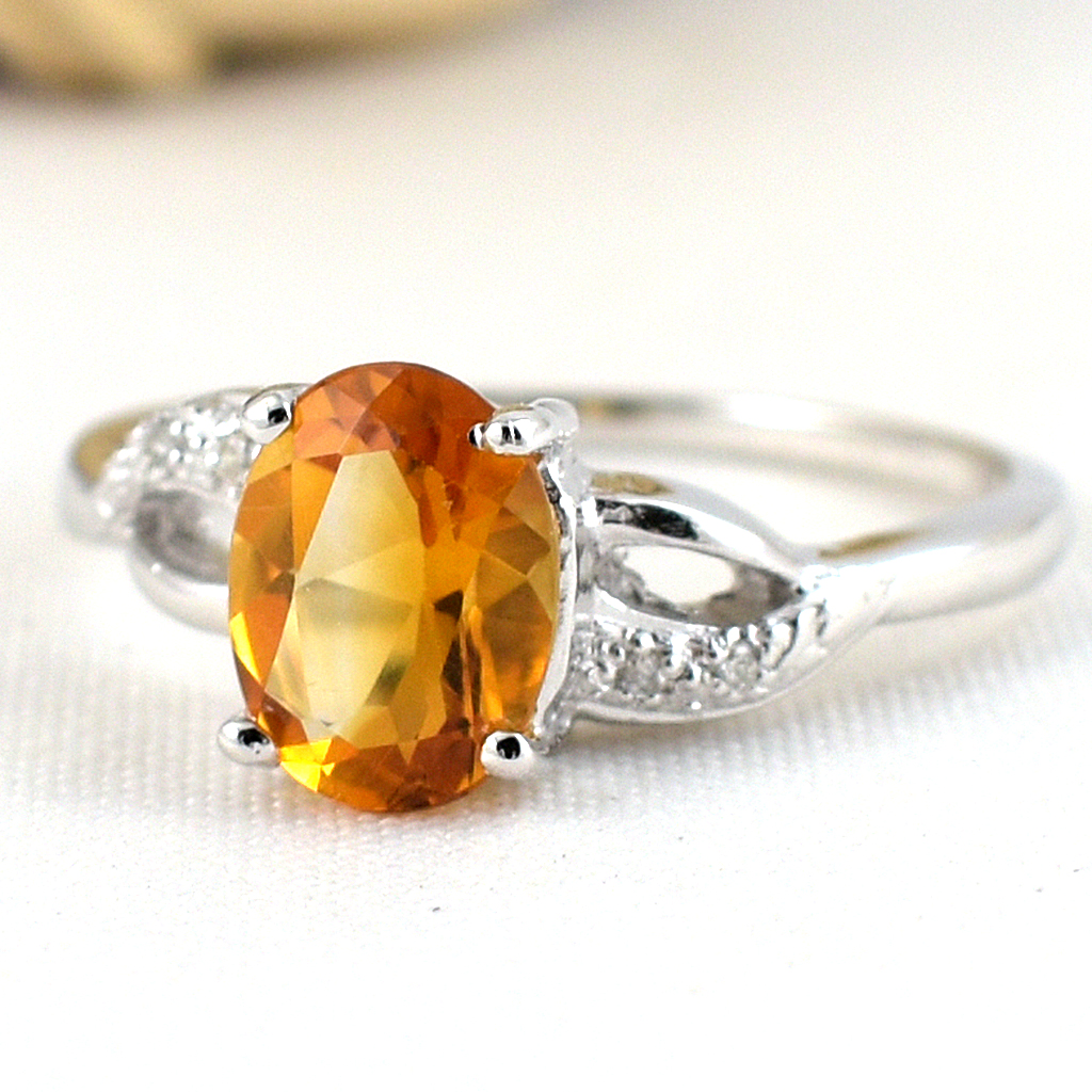 แหวนเงินแท้ราคาถูกชุบทองคำขาว ซิทรินแท้ 1.20 กะรัต เพชรCZ 0.028 กะรัต งานประณีตสวยงาม สั่งผลิตค่ะ