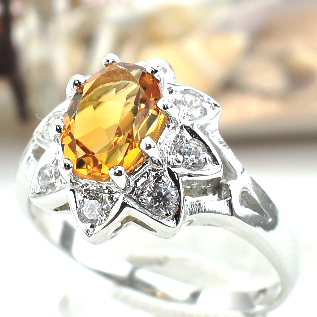 แหวนเงินแท้ราคาถูกชุบทองคำขาว ซิทรินแท้ 1.25 กะรัต เพชรCZ 0.24 กะรัต งานประณีตสวยงาม สั่งผลิตค่ะ