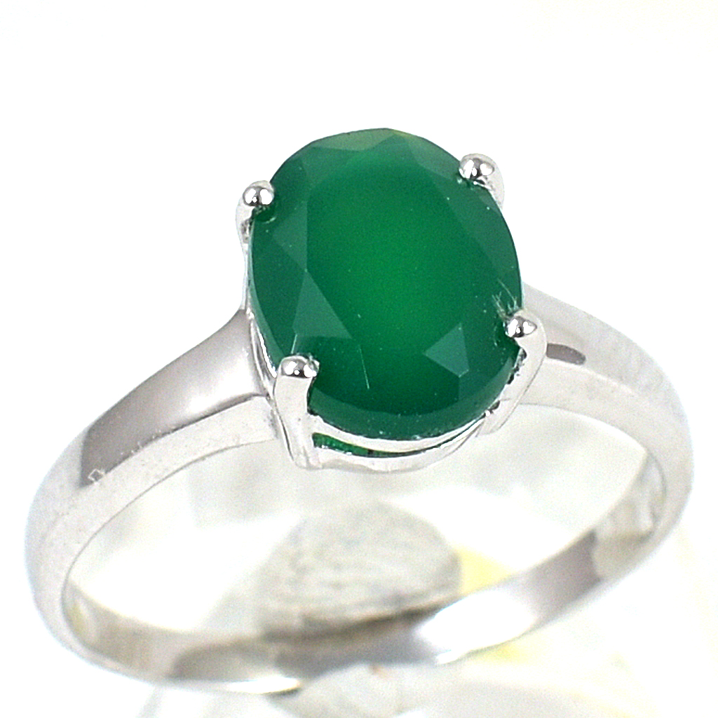 แหวนเงินแท้ราคาถูกชุบทองคำขาว พลอยแท้กรีนอะเกท 1.80 กะรัต งานประณีตสวยงาม สั่งผลิตค่ะ