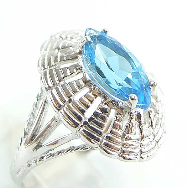 แหวนเงินแท้ราคาถูกชุบทองคำขาว สวิสบลูโทปาซแท้ 2.00 กะรัต งานประณีตสวยงาม สั่งผลิตค่ะ