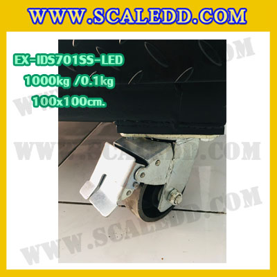 เครื่องชั่งน้ำหนักดิจิตอลพร้อมล้อ1ตัน เครื่องชั่งตั้งพื้นพร้อมล้อ1000กิโล เครื่องชั่งพร้อมล้อ1000kg ตาชั่งตั้งพื้น1ตัน ความละเอียด 0.1kg ประกอบกับหัวอ่านยี่ห้อ SDS รุ่น IDS701SS-LED ขนาดแท่น 100x100Cm. พร้อมที่จับเข็นเพื่อง่ายต่อการเคลื่อนย้าย