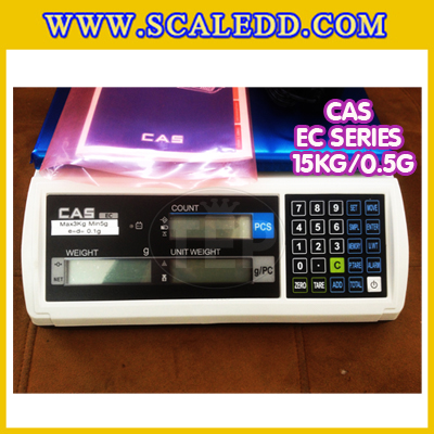 เครื่องชั่งนับจำนวนตั้งโต๊ะ15kg เครื่องชั่งน้ำหนัก15kg เครื่องชั่ง15kg กิโล ตาชั่งนับชิ้นงาน15kg เครื่องชั่งดิจิตอล15kg. ความละเอียด0.5g ยี่ห้อ CAS รุ่น EC (เครื่องชั่งผ่านตรวจรับรอง)