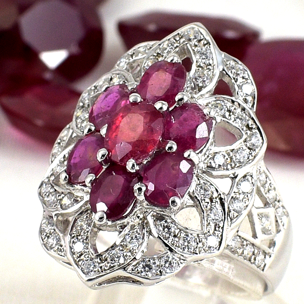 แหวนเงินแท้ราคาถูกชุบทองคำขาว ทับทิมแท้ 3.15 กะรัต เพชรCZ 0.56 กะรัต งานประณีตสวยงาม สั่งผลิตค่ะ