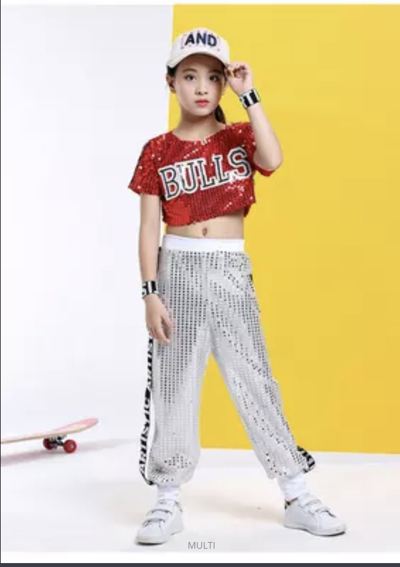 ชุดเต้น ชุดแดนซ์ เซ็ตเสื้อครอป +กางเกงขายาว Ball สลับสี ปักเลื่อม