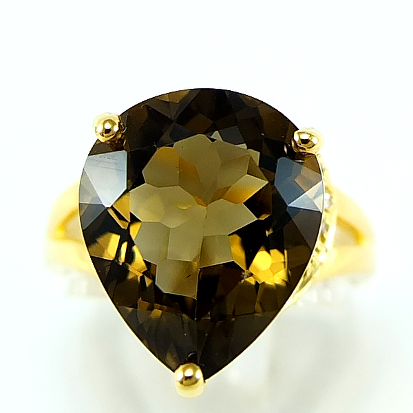 แหวนเงินแท้ราคาถูกชุบทองคำขาว พลอยแท้สโมกกี้ควอทซ์ 4.96 กะรัต เพชรCZ 0.084 กะรัต งานประณีตสวยงาม สั่งผลิตค่ะ