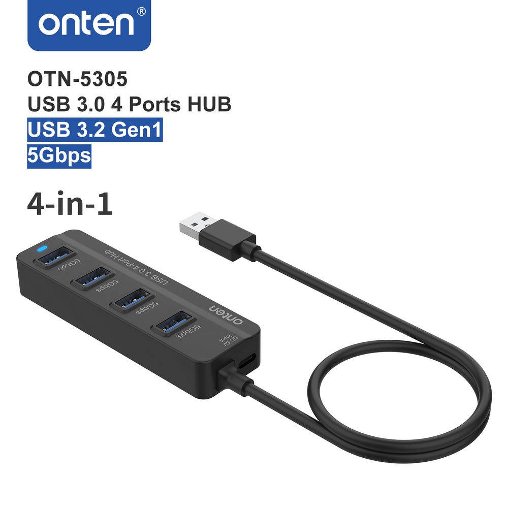 USB 3.0 4-Port HUB with USB-C Power by Onten