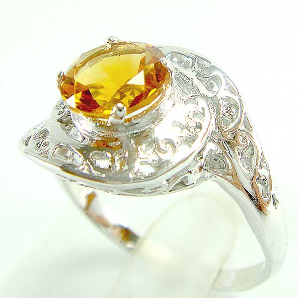 แหวนเงินแท้ราคาถูกชุบทองคำขาว ซิทรินแท้ 1.25 กะรัต งานประณีตสวยงาม สั่งผลิตค่ะ