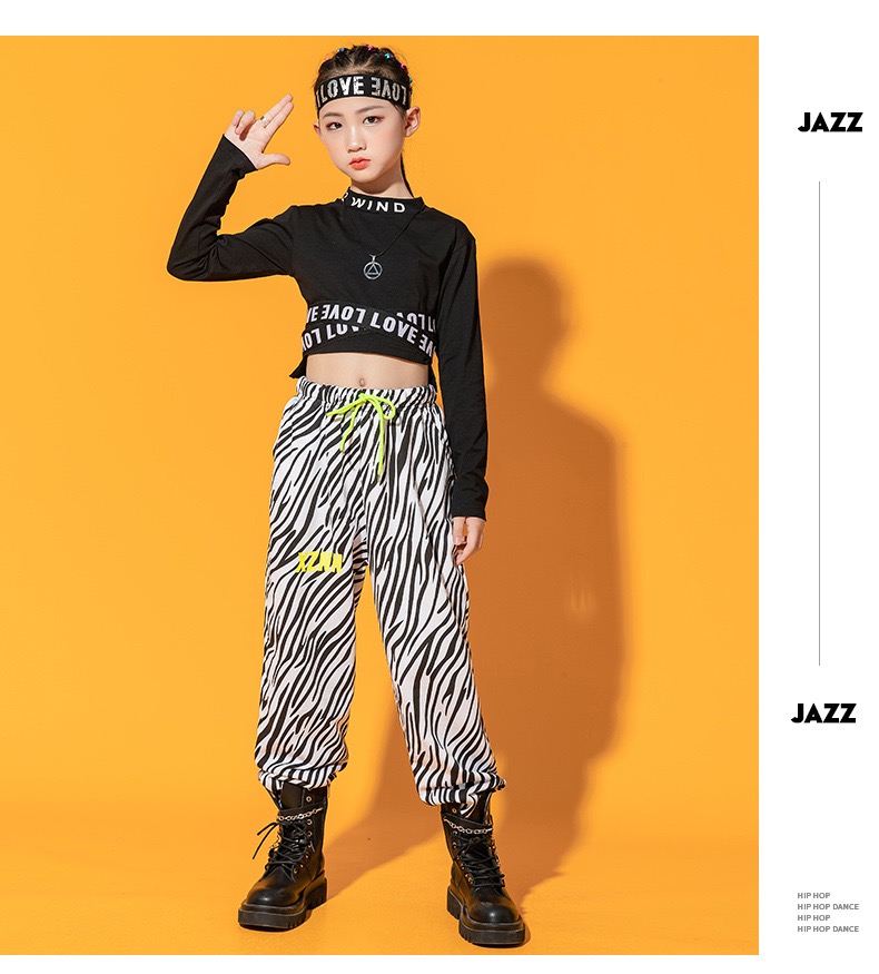 ชุดเต้น ชุดฮิปฮอป เสื้อแขนยาว เอวไขว้ พร้อมกางเกงขาขายาว ม้าลาย