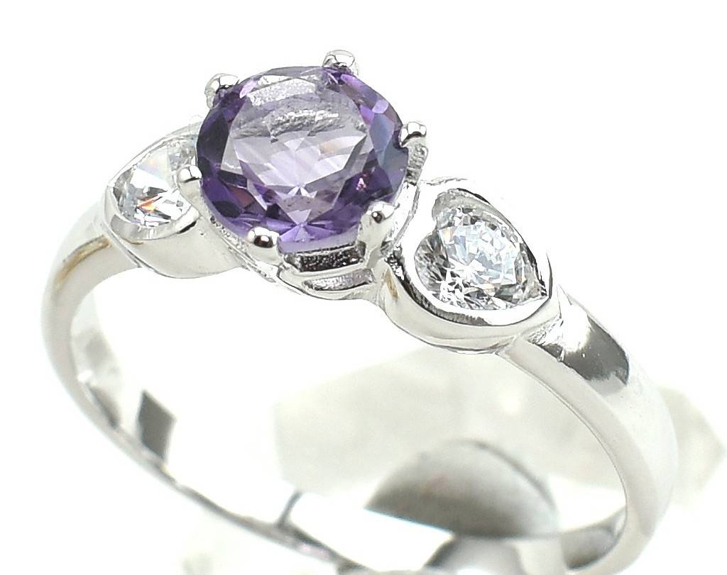 แหวนเงินแท้ราคาถูกชุบทองคำขาว แอมิทิสต์แท้ 0.90 กะรัต เพชรCZ 0.30 กะรัต งานประณีตสวยงาม สั่งผลิตค่ะ