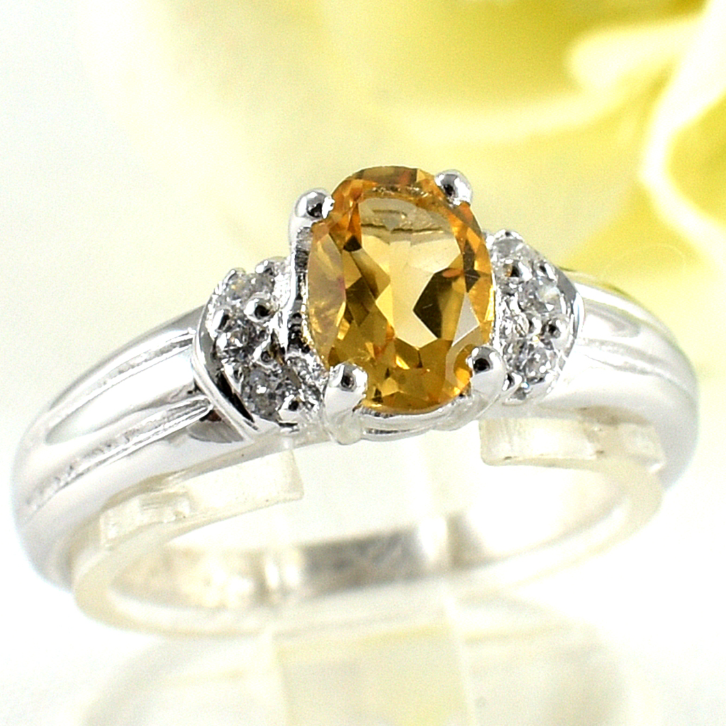 แหวนเงินแท้ราคาถูกชุบทองคำขาว ซิทรินแท้ 1.0 กะรัต เพชรCZ 0.11 กะรัต งานประณีตสวยงาม สั่งผลิตค่ะ