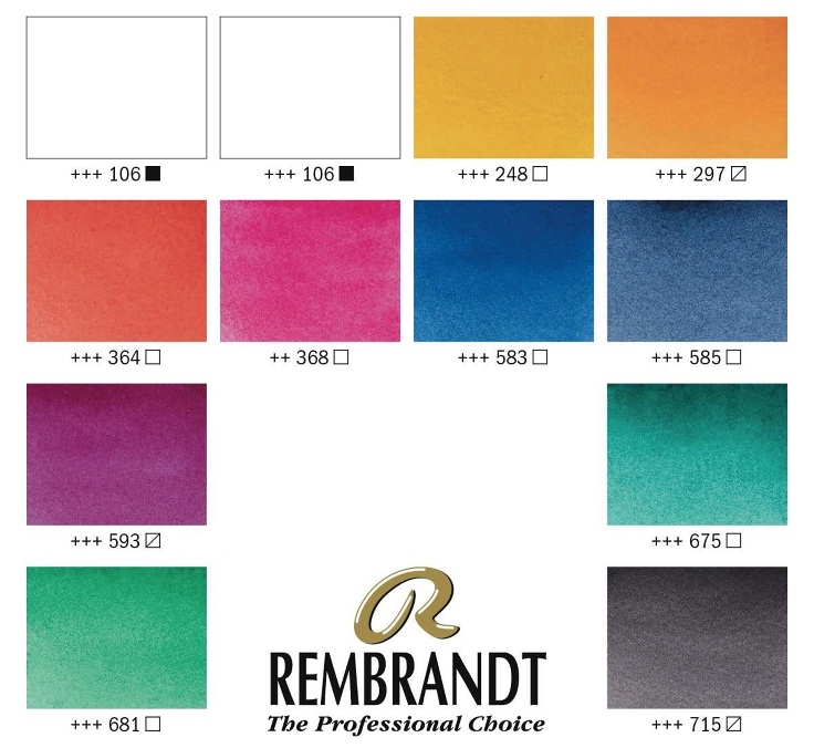 ชุดสีน้ำกล่องโลหะ Rembrandt 12สี พร้อมพู่กัน (Opaque White Mixing)