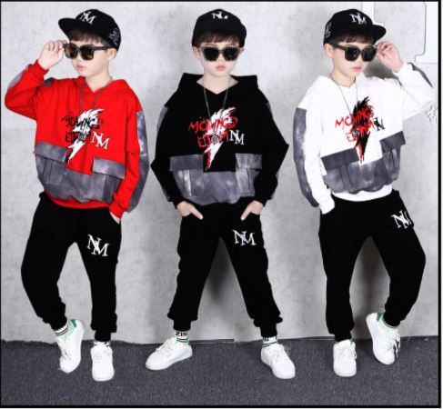 ชุดฮิปฮอปแขนยาวสีดำ-แดง แต่งกระเป๋าหน้า