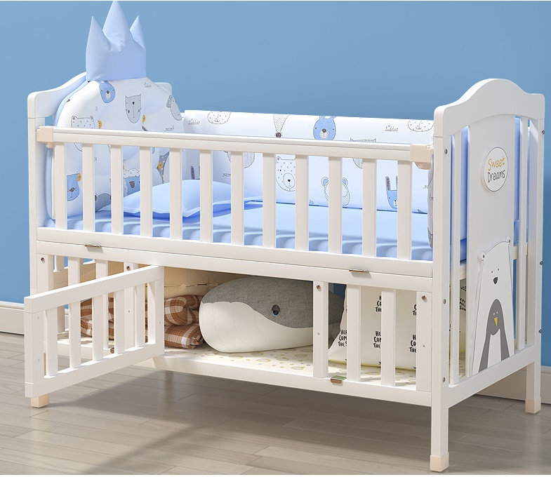 เตียงเด็กไม้สีขาว สามารถปรับขยายเป็นเตียงเด็กโต Double Size WW3 (TB10108)