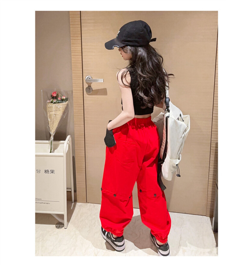 ชุดเต้น ชุดแดนซ์ เสื้อสีดำ+กางเกงขายาวสีแดง