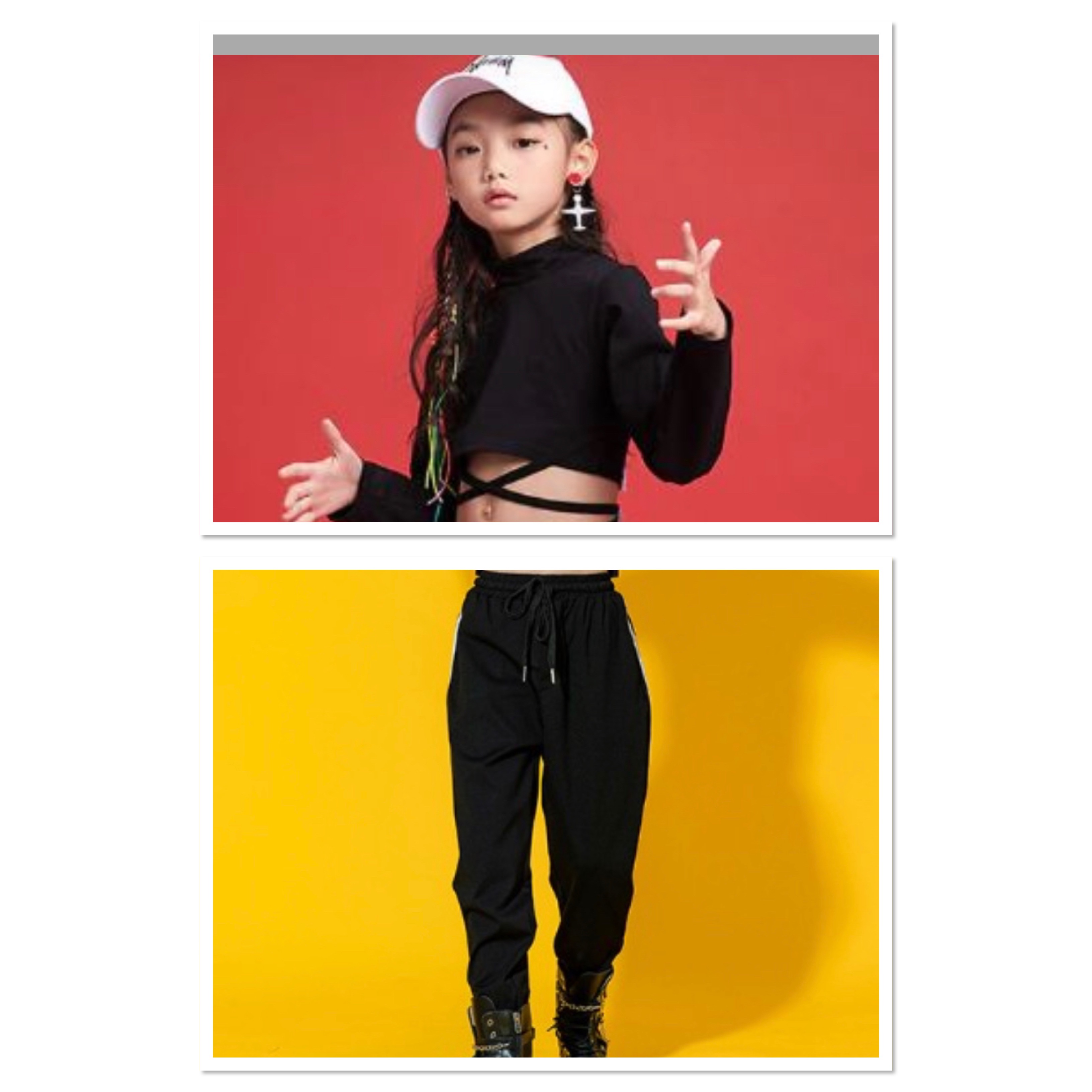 ชุดเต้น ชุดฮิปฮอป เสื้อแขนยาว เอวไขว้ พร้อมกางเกงขาขายาว ม้าลาย