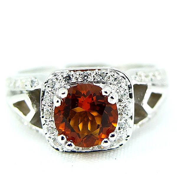 แหวนเงินแท้ราคาถูกชุบทองคำขาว ซิทรินแท้ 1.25 กะรัต เพชรCZ 0.224 กะรัต งานประณีตสวยงาม สั่งผลิตค่ะ