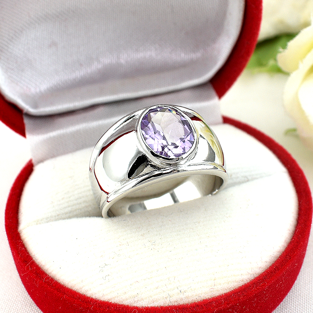 แหวนเงินแท้ราคาถูกชุบทองคำขาว แอมิทิสต์แท้ 2.60 กะรัต งานประณีตสวยงาม สั่งผลิตค่ะ