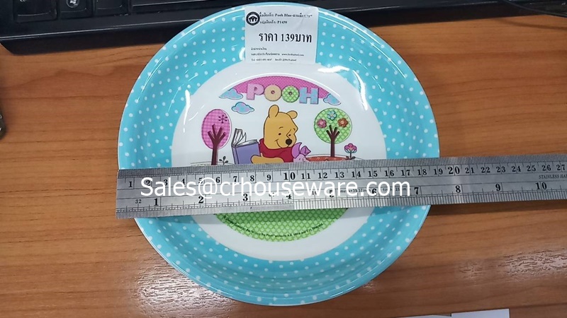 จานทรงลึก7.75 นิ้ว ลาย Poo Blue Sport White