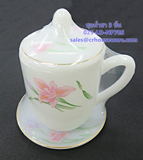 ชุดน้ำชาเนื้อมุก 3 ชิ้น ลายโนเบิ้ลพิ้ง 025-LD-NP70S Noble Pink Dinner