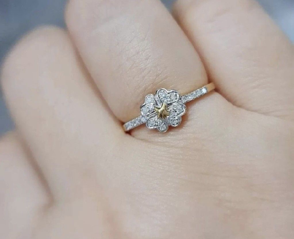 พร้อมส่งและสั่งผลิตแหวนเพชรรูปดอกไม้นำโชค แหวนแต่งงาน แหวนหมั้น ใส่เที่ยว ออกงาน แหวนทองคำ 9K เพชรกุหลาบแท้ 0.11 กะรัต 22 เม็ด ราคาถูกมาก ส่งฟรี