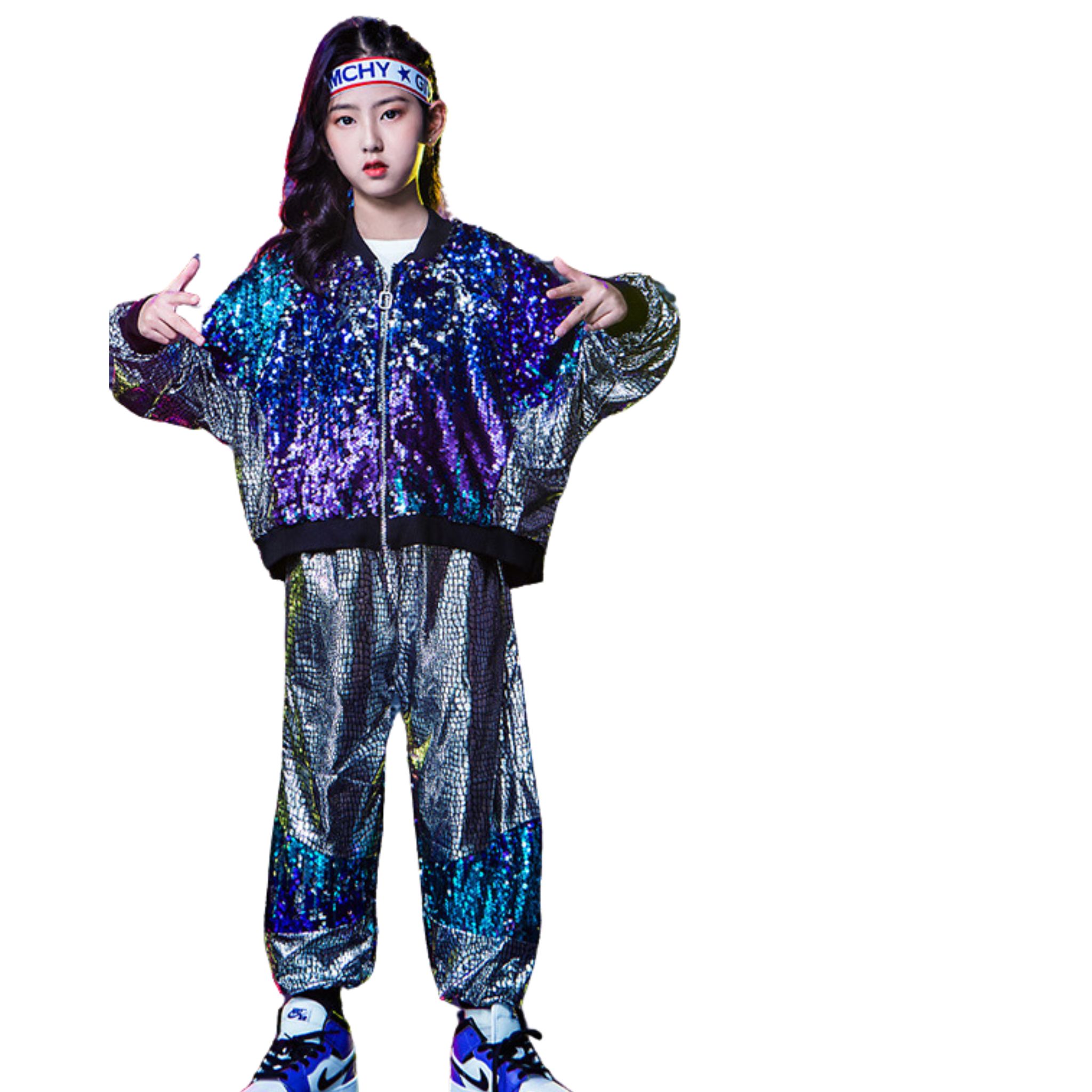 พร้อมส่งส่ง ชุดเต้น ชุดแดนซ์ ปักเลื่อม สีน้ำเงิน