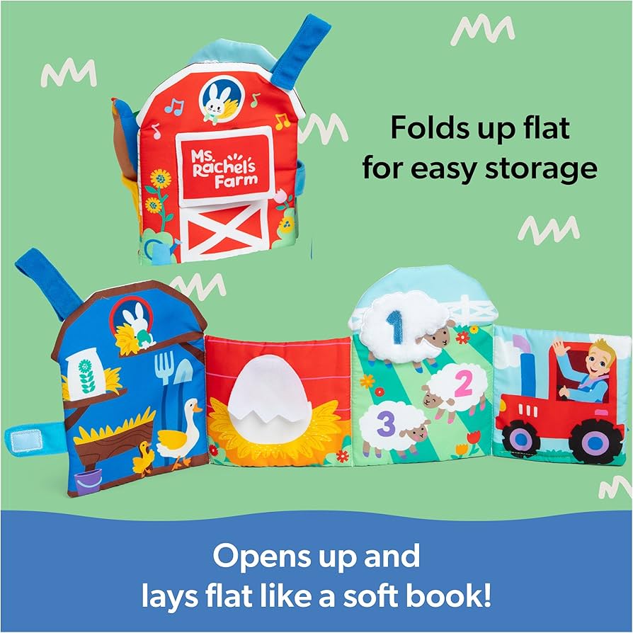 หนังสือผ้า Ms. Rachel Official Sensory Learning Farm, Foldable Soft Baby Book with Plush Cow