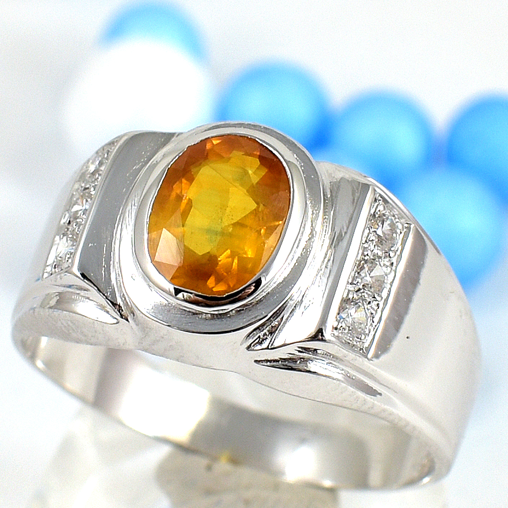 แหวนเงินแท้ราคาถูกชุบทองคำขาว บุษราคัมแท้ 1.55 กะรัต เพชรCZ 0.15 กะรัต งานประณีตสวยงาม สั่งผลิตค่ะ