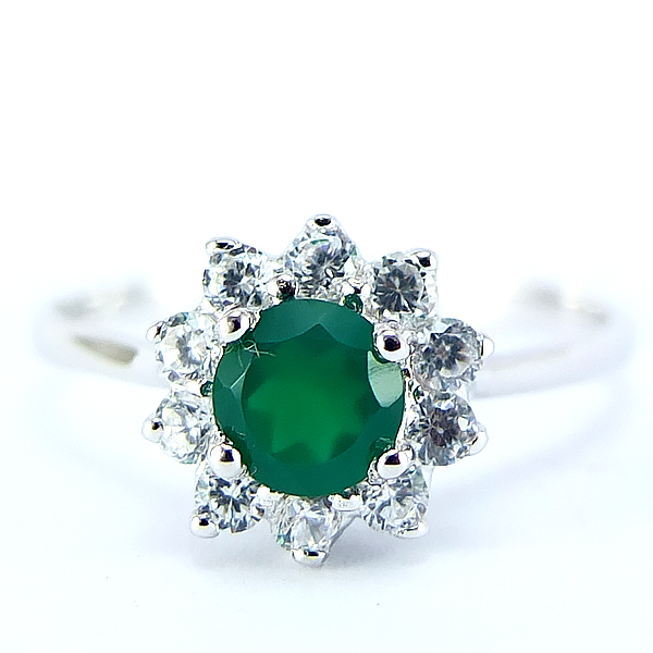 แหวนเงินแท้ราคาถูกชุบทองคำขาว พลอยแท้กรีนอะเกท 0.46 กะรัต เพชรCZ 0.30 กะรัต งานประณีตสวยงาม สั่งผลิตค่ะ