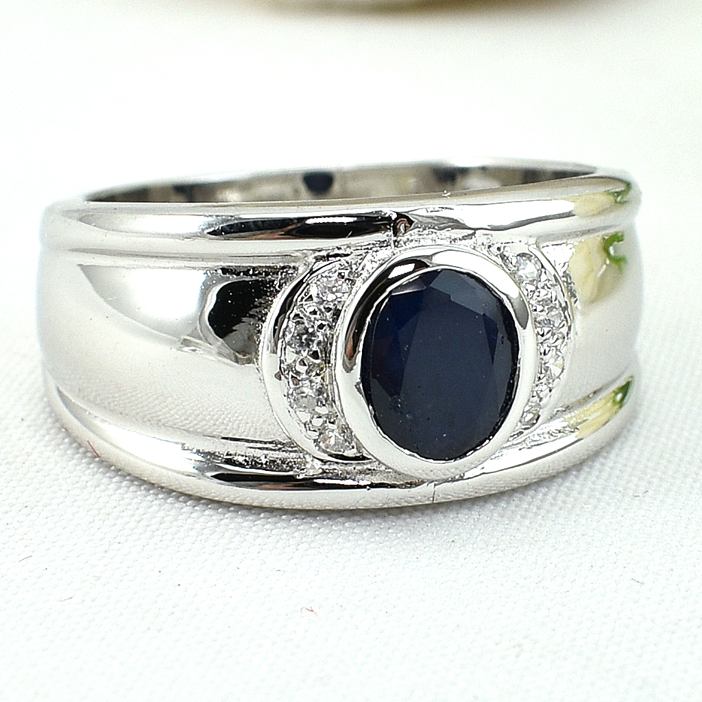 แหวนเงินแท้ราคาถูกชุบทองคำขาว ไพลินแท้ 0.95 กะรัต เพชรCZ 0.08 กะรัต งานประณีตสวยงาม สั่งผลิตค่ะ