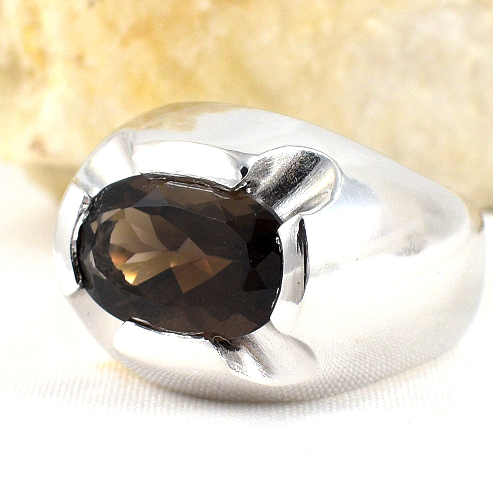 แหวนเงินแท้ราคาถูกชุบทองคำขาว พลอยแท้สโมกกี้ควอทซ์ 5.30 กะรัต งานประณีตสวยงาม สั่งผลิตค่ะ