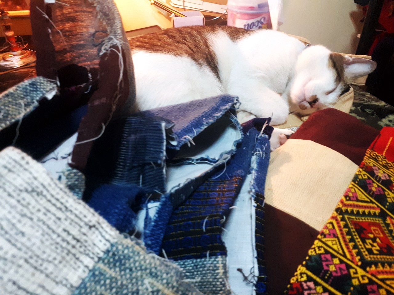 SIVA กระเป๋าลดโลกร้อนทำจากผ้าฝ้ายย้อมครามและผ้าฮัม ฟรีค่าส่ง ฟ้าและน้ำตาล L,XL