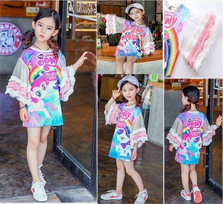 เดรสม้าโพนี่ แขนระบายสีฟ้า