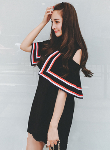 ชุดเดรสแฟชั่นแขนกุด ดไซน์เก๋-1474-สีดำ