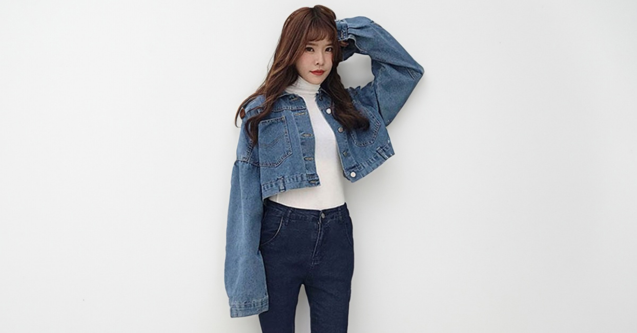 เสื้อคลุมยีนส์แฟชั่นแขนยาวตัวสั้นแต่งกระดุมหน้าหลังเก๋ๆ เท่ห์สไตล์เกาหลี รหัส 1974