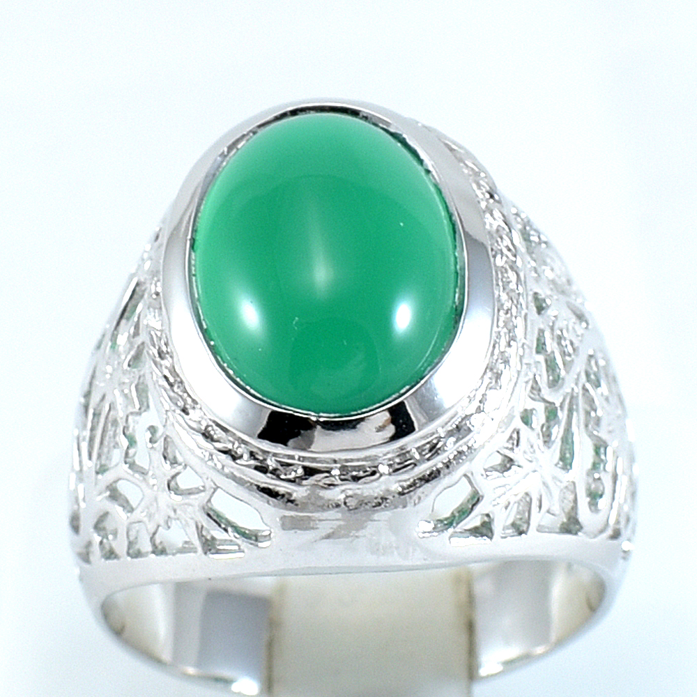 แหวนเงินแท้ราคาถูกชุบทองคำขาว พลอยแท้กรีนอะเกท 5.50 กะรัต งานประณีตสวยงาม สั่งผลิตค่ะ