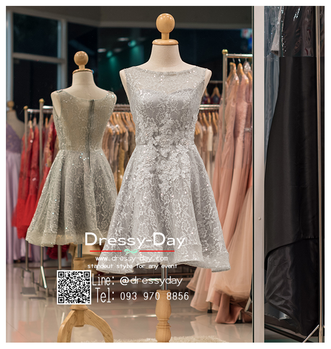 รหัส ชุดราตรีสั้น : PF019 เดรสออกงานสีเทา ชุดราตรีสั้นลูกไม้ ช่วงบนซีทรูปักเลื่อมลูกปัดสุดหรู ใส่ไปงานหมั้น งานแต่งงาน งานเลี้ยง งานประกวด งานรับปริญญา สวยน่ารักสุดๆ