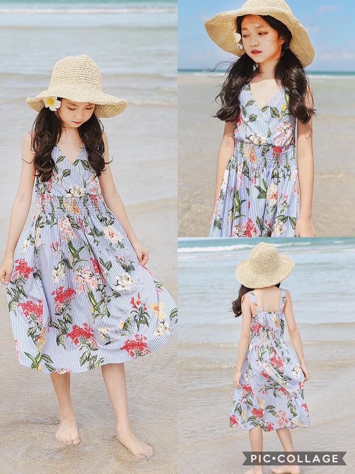 พร้อมส่ง ชุดเด็ก ชุดเดรส ลายดอก ชุดเดินชายหาด