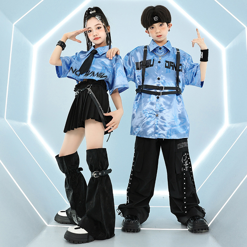 ชุดเต้น เสื้อเชิ้ตฟ้า+กางเกง/กระโปรง