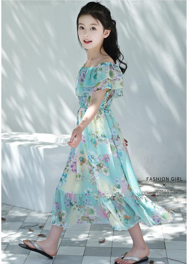 ชุดเด็ก : ชุดเดรส ลายดอก เปิดไหล่